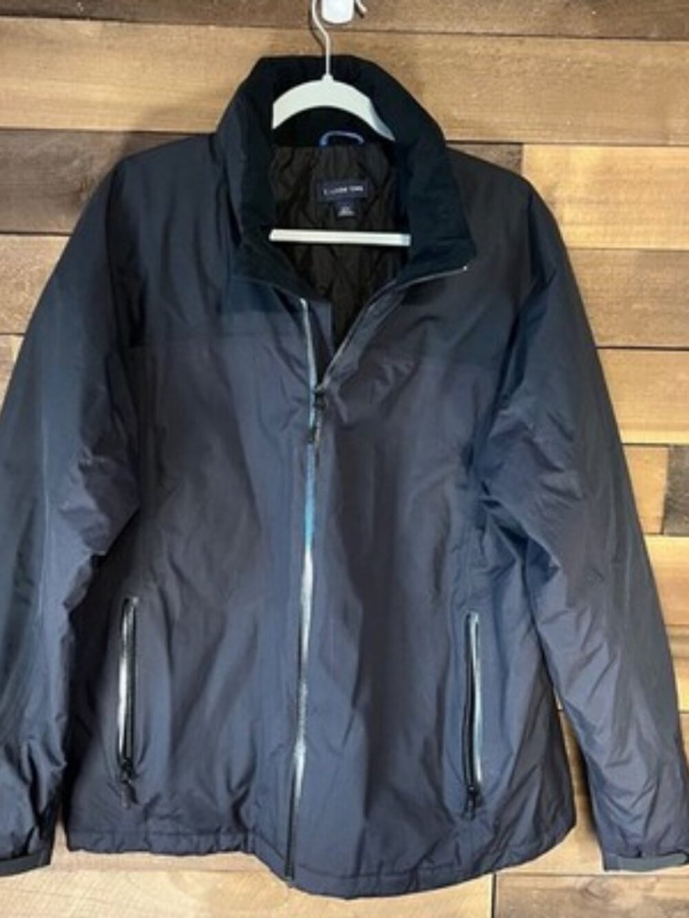 Lands End ECU Mens Black Insulated Rain Jacket Water-Resistant Thermolite Size L